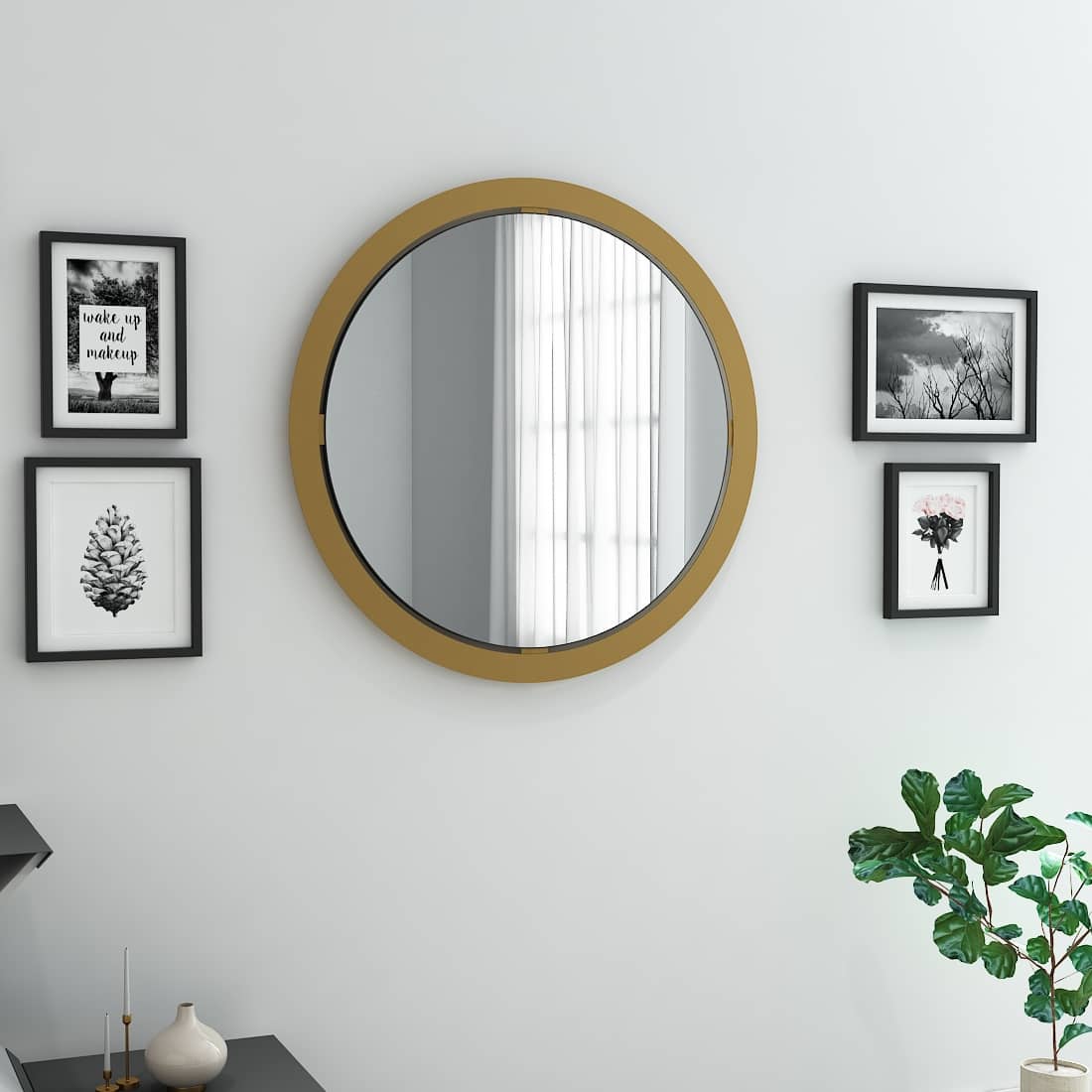 Round gold brass mirror for home decor