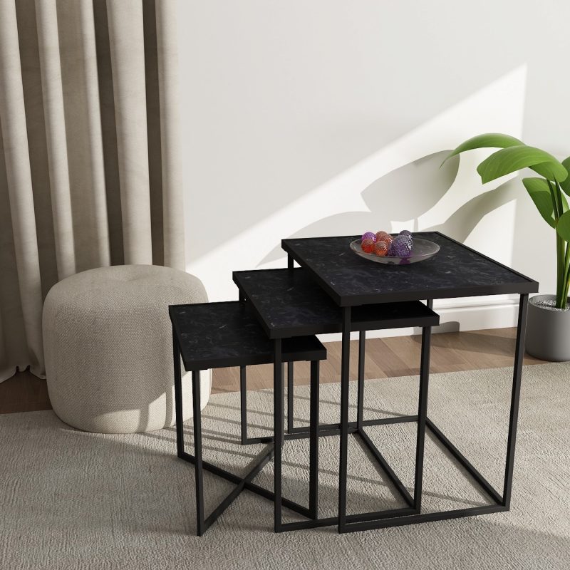 Buy Black Regal Nesting Tables combine the elegance of stone with marble laminate gives it the premium and bold look